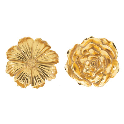 2 roses murales suspendues dorées, couleur dorée riche, détails complexes, polyvalentes pour la décoration intérieure, le salon, la chambre à coucher, le ton du couloir,