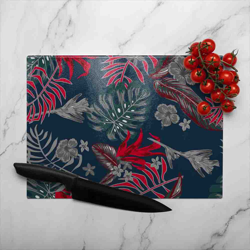 Leaves Of Tropical Plants Glass Chopping Board