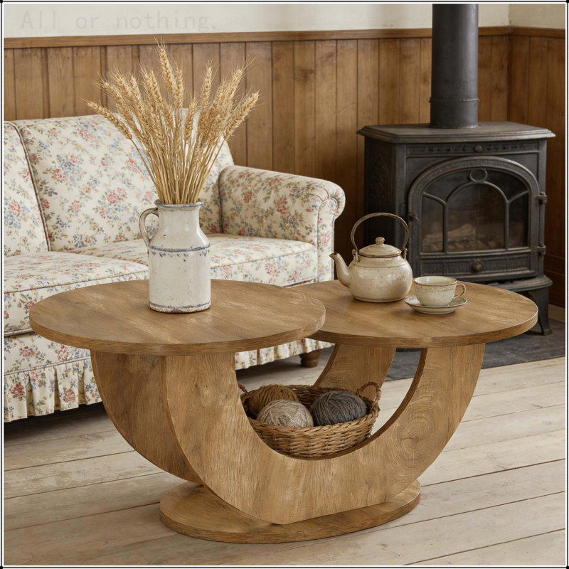 2-Tier Round Coffee Table with U-Shaped Frame