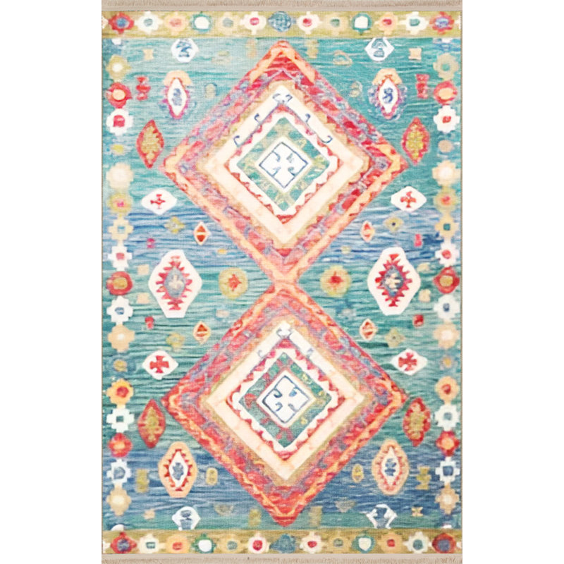 Tapis décoratif à motif géométrique rose et bleu, Tapis de couloir 3 pi 3,37 po x 9 pi 10,11 po