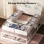 Upholstered Platform Bed Frame with 8 Storage Drawers, Storage Bed with LED light & Charging Station, Velvet Tufted Headboard with Adjustable Bedside Tables, No Box Spring Needed-1424131310