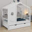 Lit en bois en forme de maison avec lit gigogne et tablettes de rangement-131146375-131146377