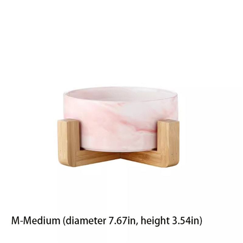 Bol en céramique pour animaux avec support en bois massif, Moyen (3,54 po)