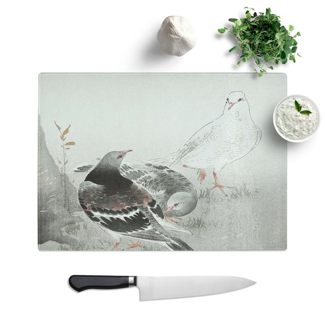 Tempered Glass Three Pigeons by Ohara Koson Chopping Board