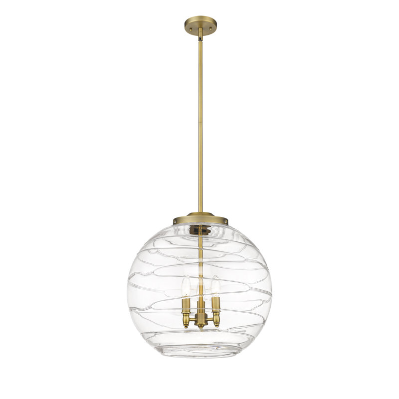 Luminaire suspendu 3 lumières Christly, H 19,5 po x l 17,88 po x P 17,88 po, Or, Transparent
