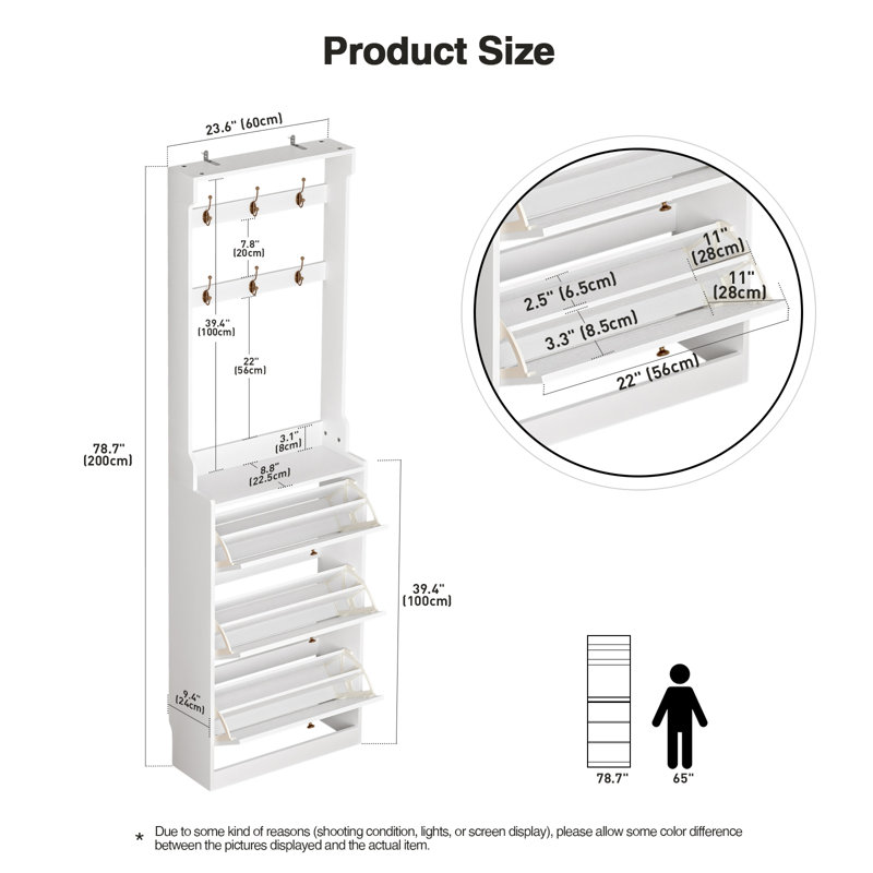 Kahl 78.7"H Flip Down Shoe Storage  with 3 Flip Drawer, White