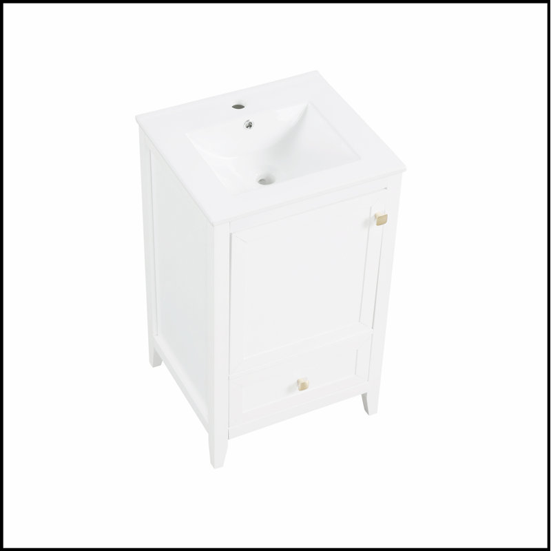 Meuble-lavabo moderne de 20 pouces avec lavabo, rangement spacieux et finition résistante à l'eau pour une organisation élégante