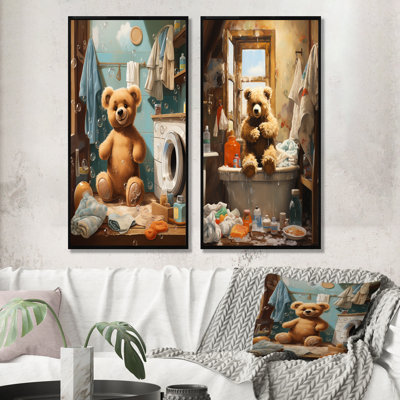Bear Laundryroom Bubbles IV - Laundry Wall Art Living Room Set Of 2
