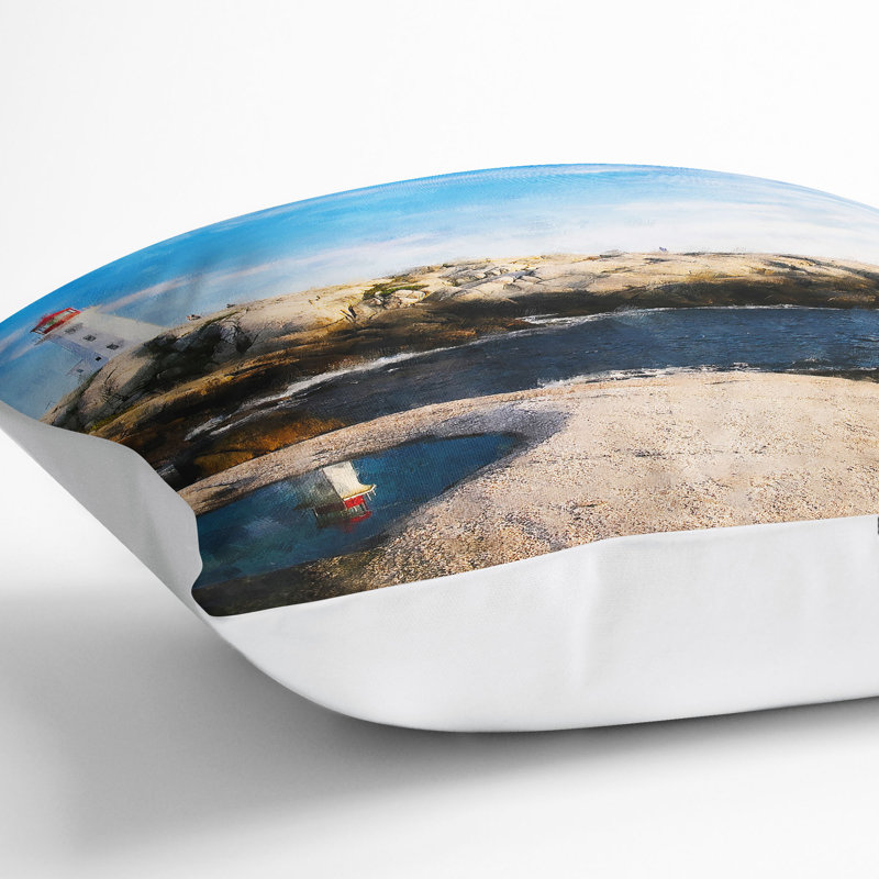 Lighthouse and Seascape in Canada Painting Cushion with Filling, 40cm H x 40cm W x 15cm D, White