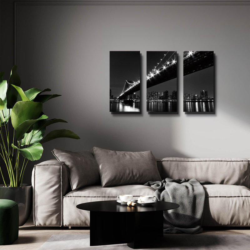 «Manhattan Bridge» par Kathrine Gendreau, art mural triptyque, 36 po x 24 po, 78 po x 34 po