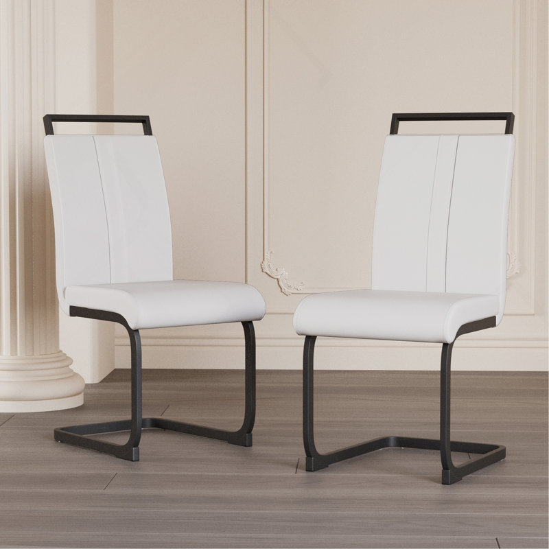 Chaises de salle à manger modernes, chaise d'appoint rembourrée en similicuir à haut dossier, 2, White