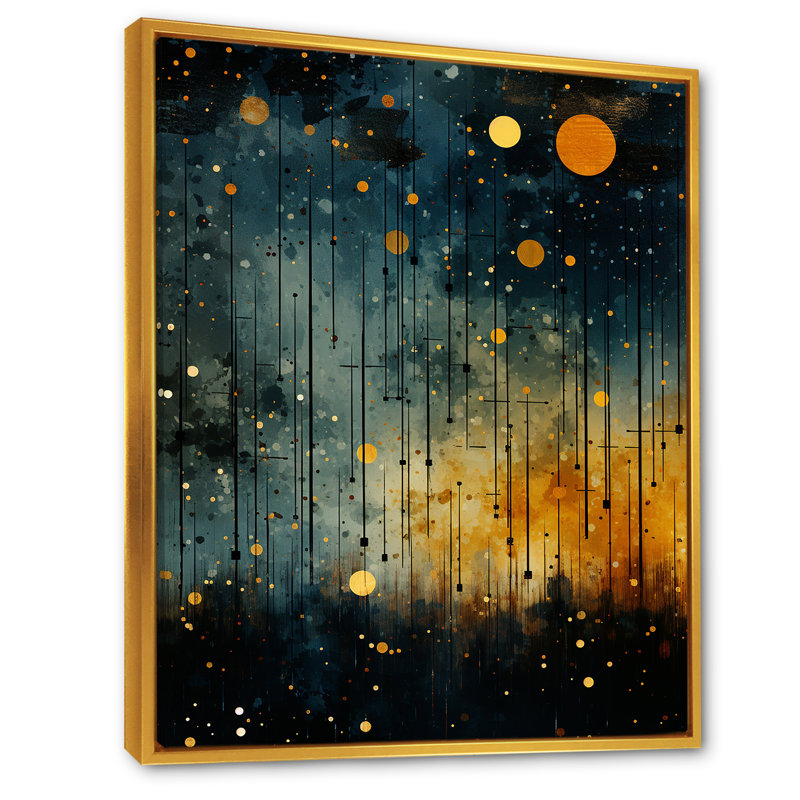 «Yellow Astral Murmurs Landscape», art mural abstrait, Cadre flottant doré, H 20 po x l 12 po x P 1 po