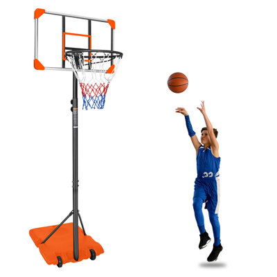Panier de basketball portatif réglable de 5,6 à 7 pi pour enfants et adolescents avec base stable et roues, panneau arrière de 28 po