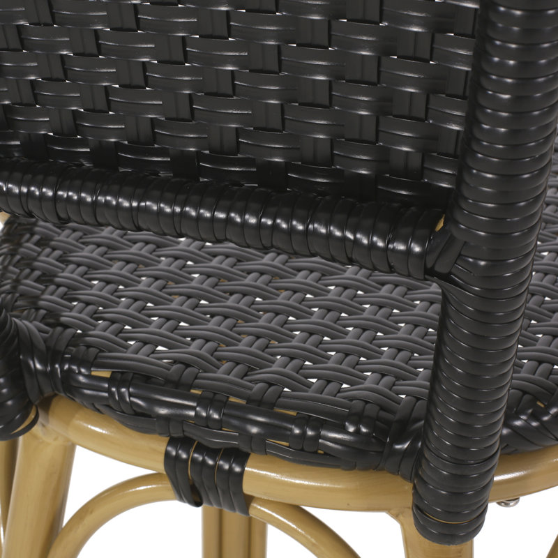 Tabourets de bar d'extérieur en rotin de PE et aluminium, ensemble de 2, Noir