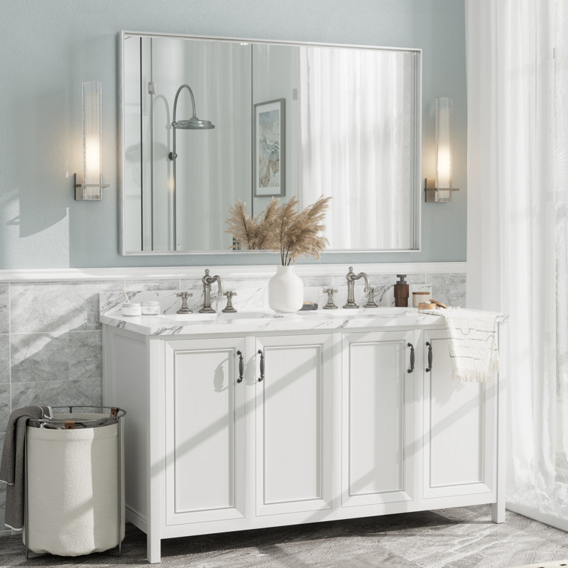 Miroir mural Aevar, 55 po x 36 po, Argent brossé