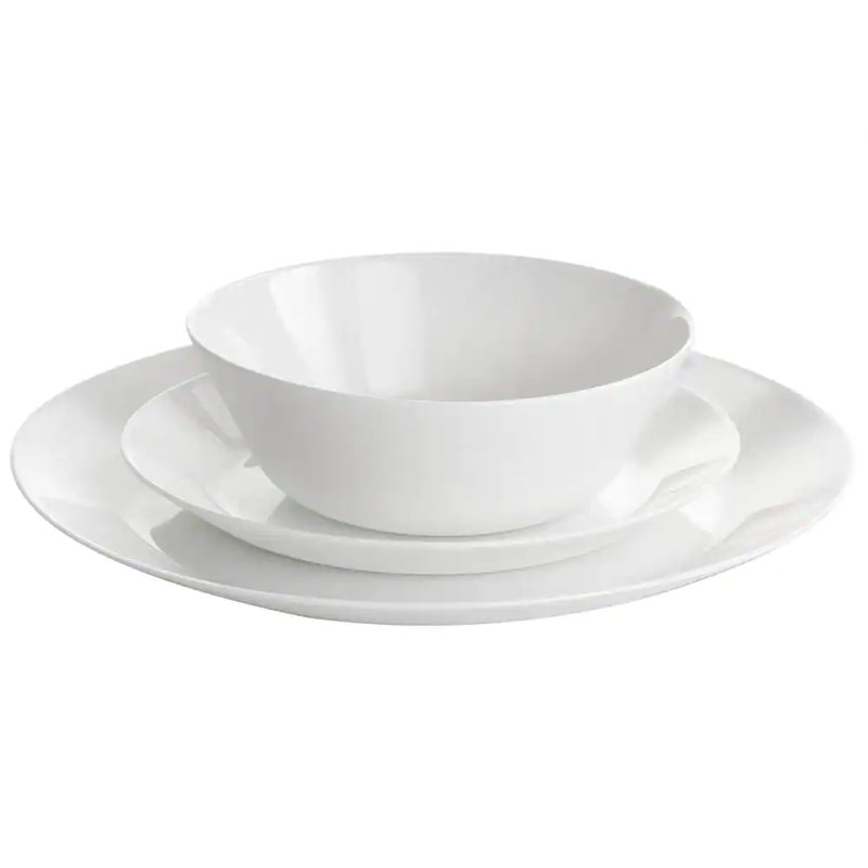 Gibson Courtyard 12 Piece Dinnerware Set In Opal Tempered Glass