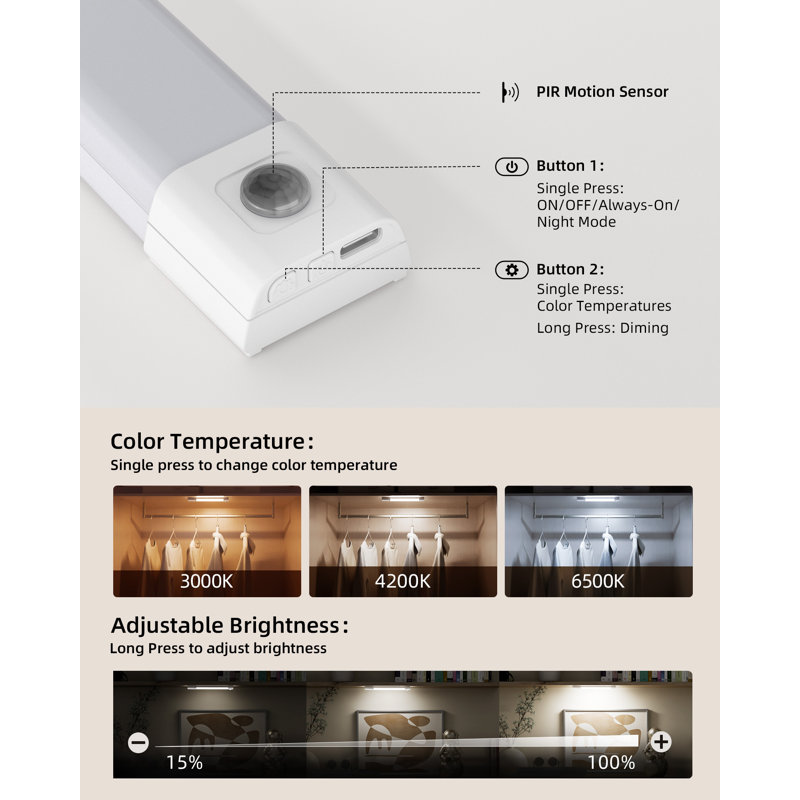1 Pack Under Cabinet Led Light Wireless Motion Sensor, 0.8865" H x 0.8865" W x 7.88" D