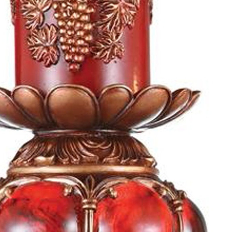 20" Brown And Red Faux Marble Tabletop Candle Holder And Candle