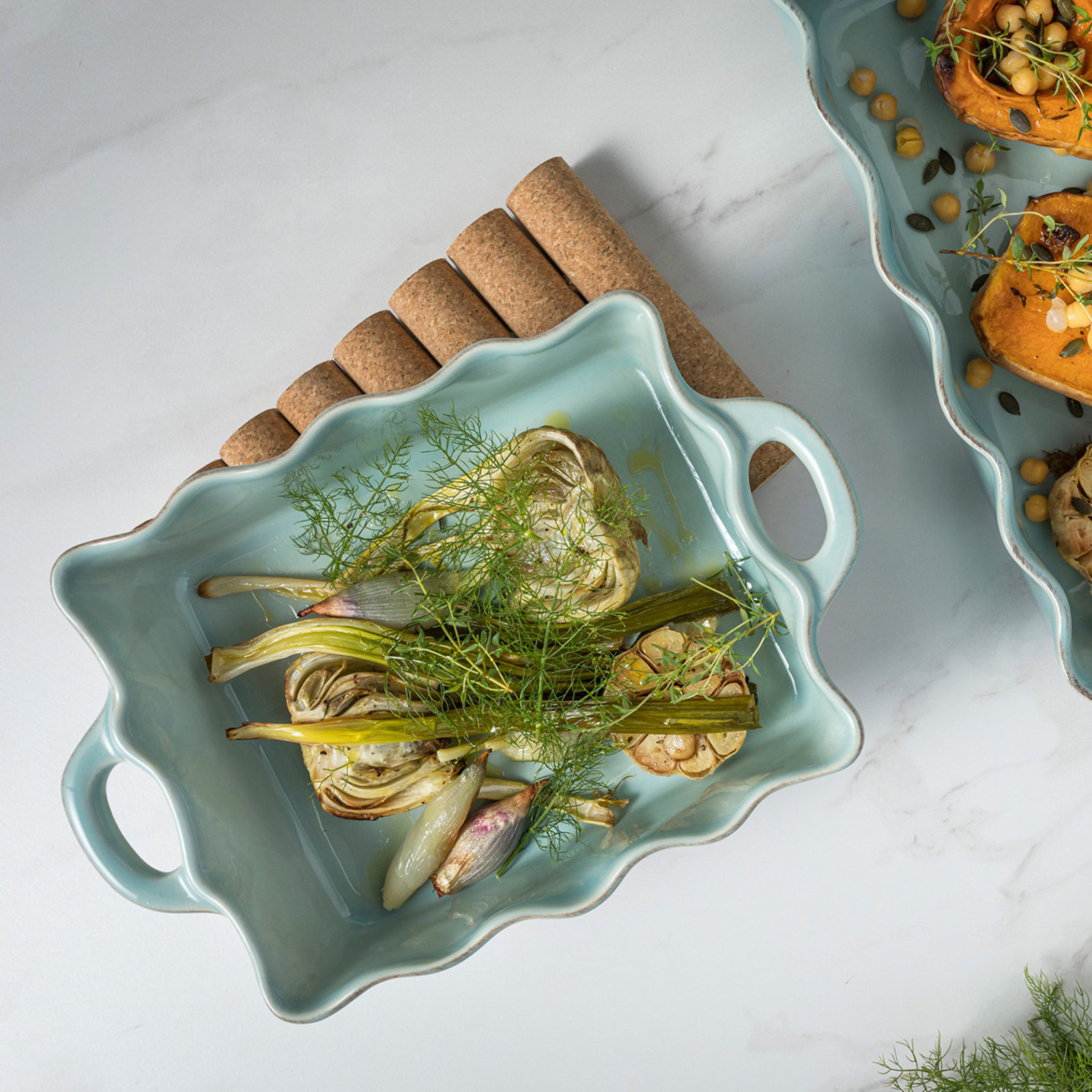 Cook and Host Rectangle Stoneware Baker, Robins Egg Blue