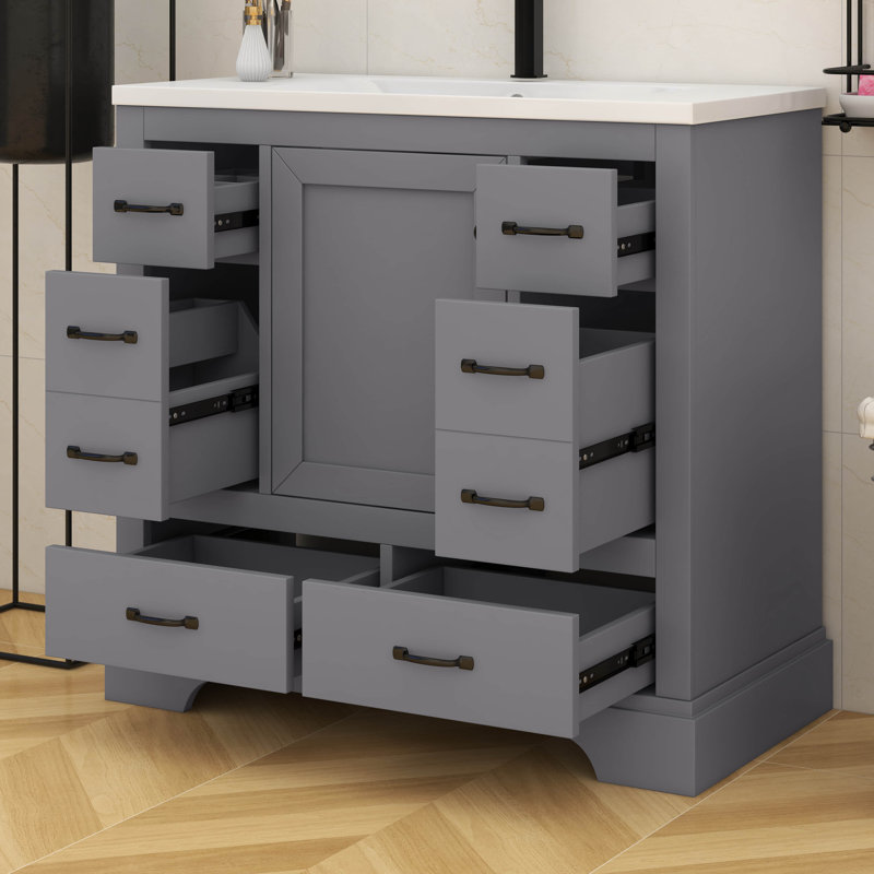 Ensemble de meuble-lavabo 36 po sans lavabo, base seulement, ensemble de vasques en bois massif avec séparateur de tiroir et tablette réglable