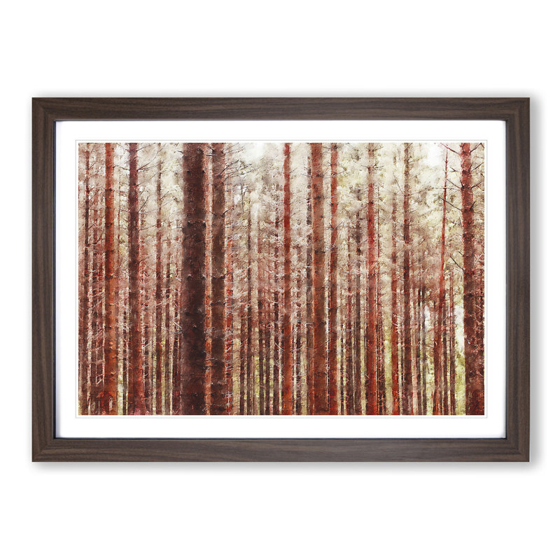 Red Forest In The Autumn - Single Picture Frame Painting on MDF, 45cm H x 63cm W x 2cm D, Walnut