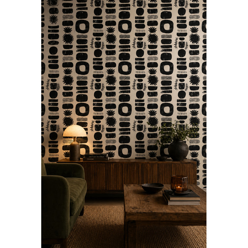 Papier peint abstrait avec motif géométrique noir, Non tissé, non collé