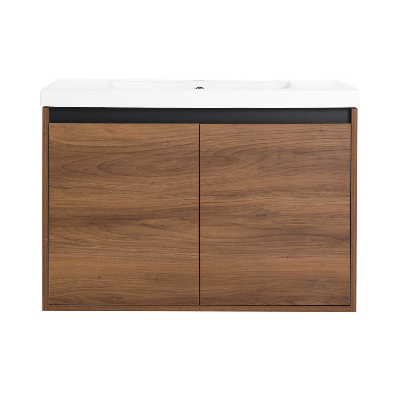 Meuble-lavabo brun de 30 po avec lavabo en résine et armoire à 2 portes, 30"
