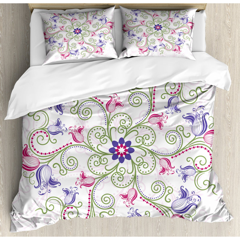 Eclectic Polyester Floral Duvet Cover, Queen Duvet Cover + 2 Standard Shams
