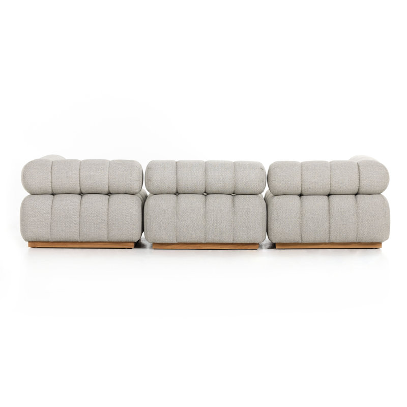Roma Outdoor 3Pc Sectional W/ Ottoman-Hayes Cream, Faye Ash Cushion/Natural Teak Frame, Left Hand Facing