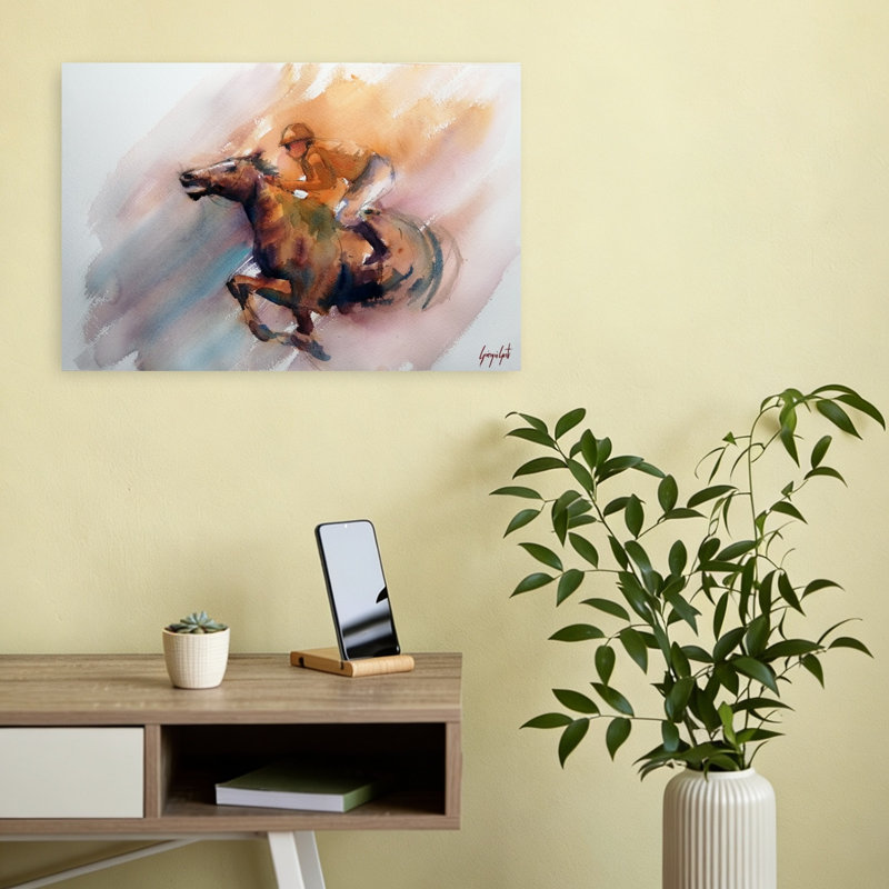Cheval de course galopant, cheval contemporain, 12" H x 18" W