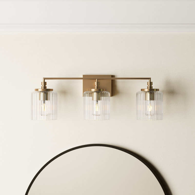 Adalina 3 Light Ribbed Dimmable Vanity Light, Satin Brass