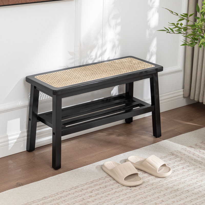 Banc en bois massif avec tablette Lund, Noir