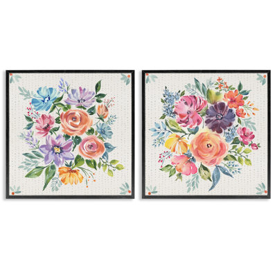 Vintage Floral Motif 2pc Framed Giclee Set, design by Jenny Faw
