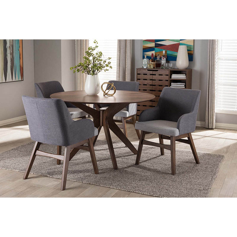Monte 5-Piece Contemporary Grey/Walnut Round Dining Set