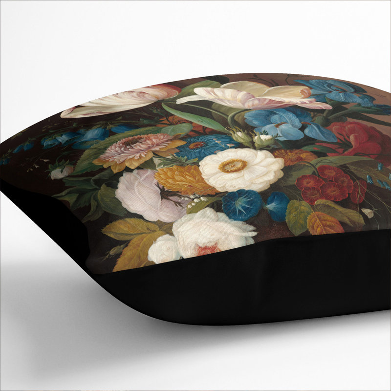Still Life With Flowers And Fruit Vol.11 Floral Square Throw Cushion, Black, 40cm H x 40cm W x 15cm D