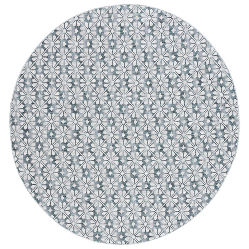 Blue and Beige Round Tufted Synthetic Area Rug, 6'5"