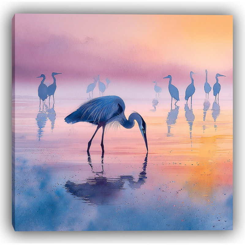 Art mural sur toile Twilight Heron Gathering, H 20 po x l 20 po