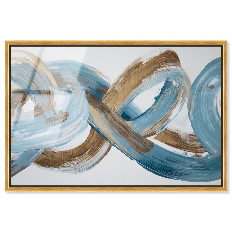 «Azure Flow II», reproduction d'art encadrée bleue et dorée par Art Remedy, cadre doré, 24 x 16, H 17 po x l 25 po
