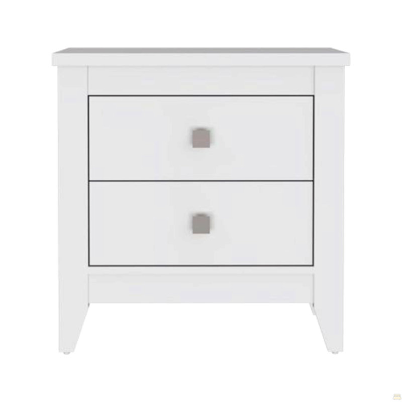 Table de chevet H 24 po, deux tiroirs, quatre pieds, plateau supérieur, Blanc