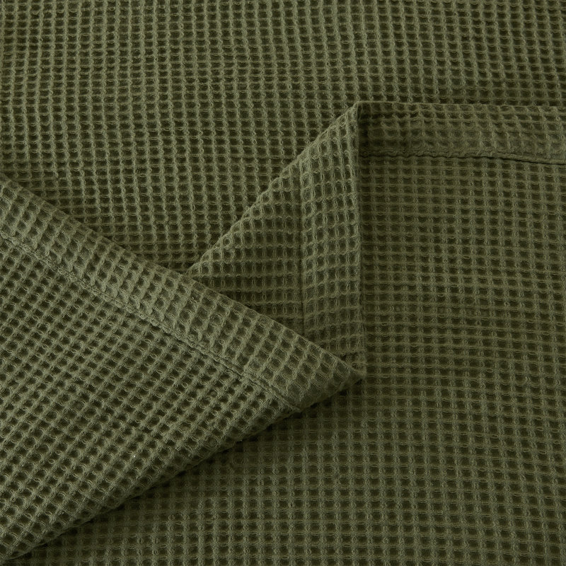 Solid Cotton Waffle Weave Blanket, Olive, King