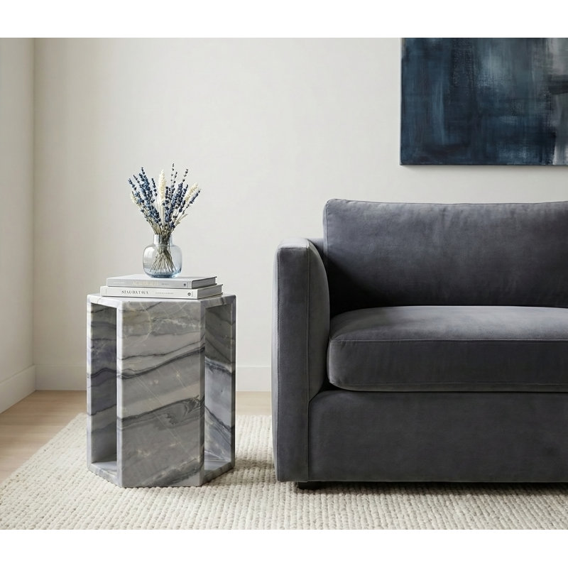 Side Table, Hexagonal End Table For Living Room, Bleu
