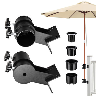  Deck Umbrella Mount Holder Bracket Height Flexible for Patio Railing Balcony Courtyard Poolside Mobile Cart Black Corner
