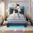 Bed Frames with Storage Headboard & 4 Drawers, LED Bed Frame with Charging Station, Upholstered Platform Bed,No Box Spring Needed-448390141-448931453