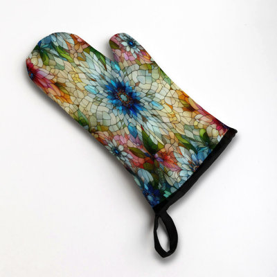 Vibrant Flower Windows Oven Mitt Cotton Twill