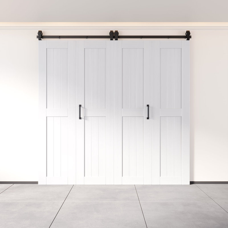 Porte de grange blanche non assemblée et finie de 80 po de hauteur, quatre portes de 26 po x 80 po avec quincaillerie de fixation supérieure pliable Homacer