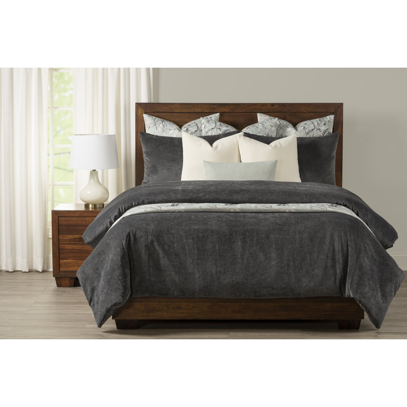 Padma Velvet Duvet Cover and Insert Set, Queen Duvet Cover/Insert, Iron Gray