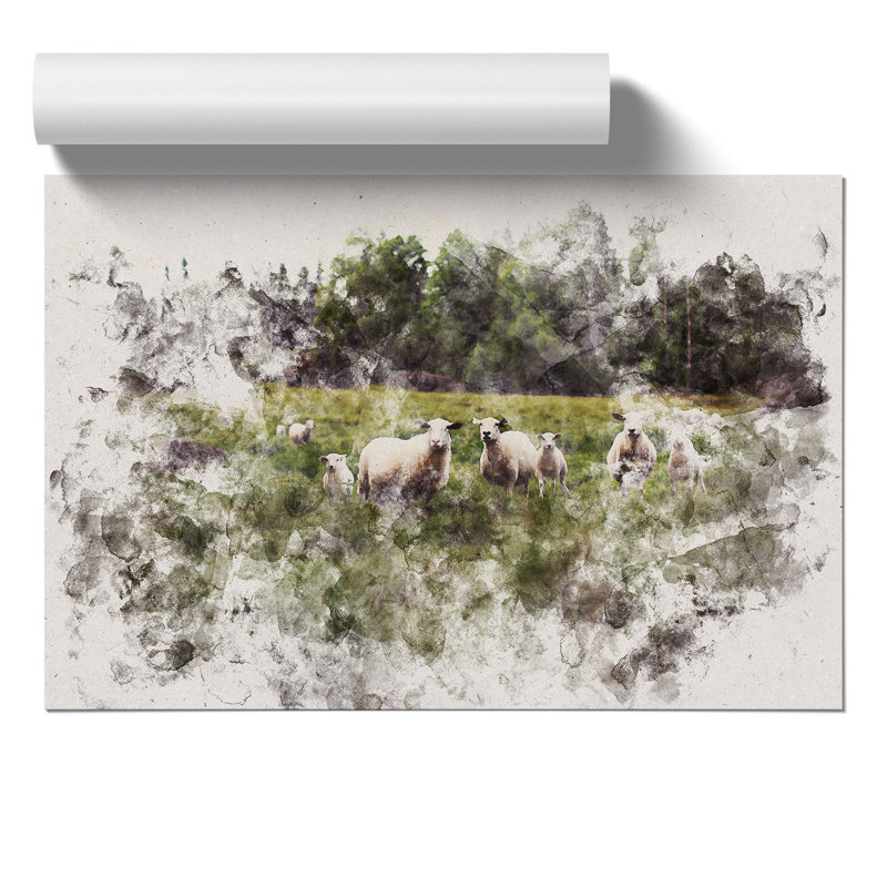 Curious Sheep Watercolour - Frameless Print, 59cm H x 84cm W x 0.1cm D