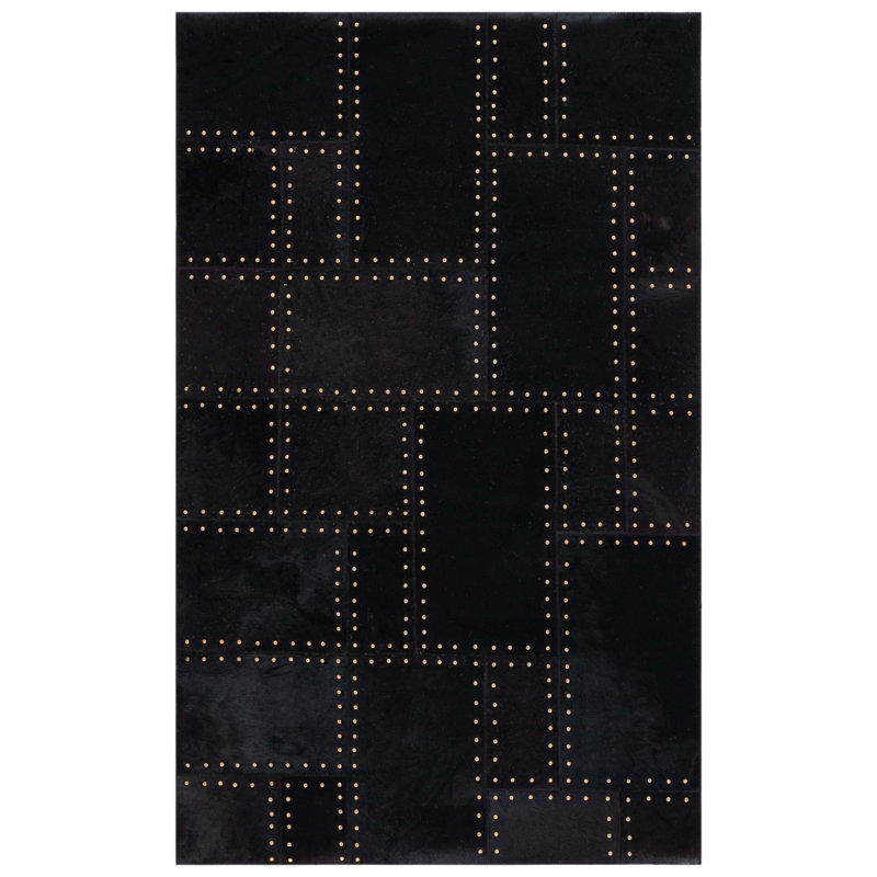 Studio Geometric Handwoven Leather Rug with Felt, Rectangulaire 3 pi x 5 pi