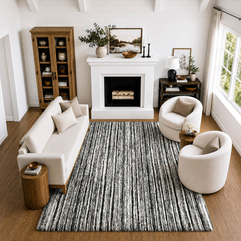 Tapis à rayures Dream Shag ADS760 lavable à la machine de qualité supérieure, Black, 10' x 14'