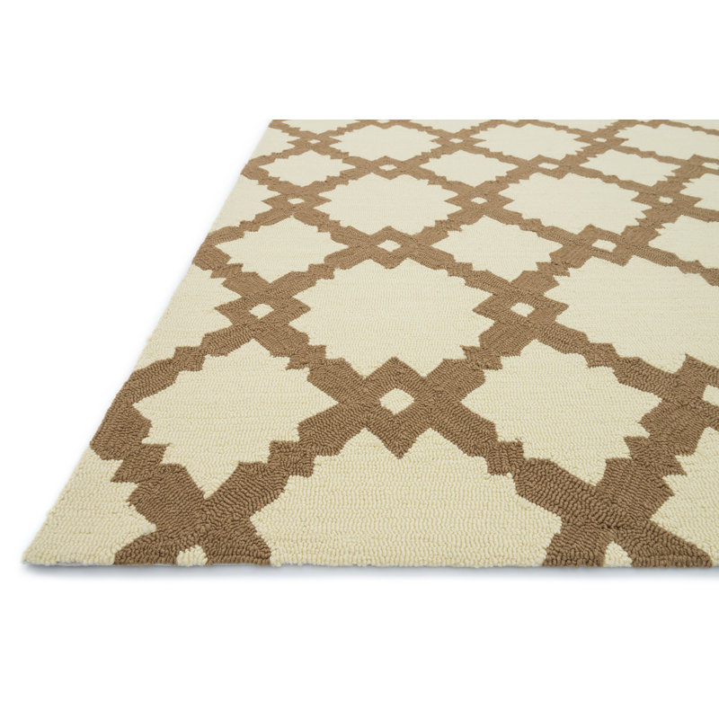 Tapis décoratif à motifs géométriques crochetés à la main beige/brun clair intérieur/extérieur Funkhouser